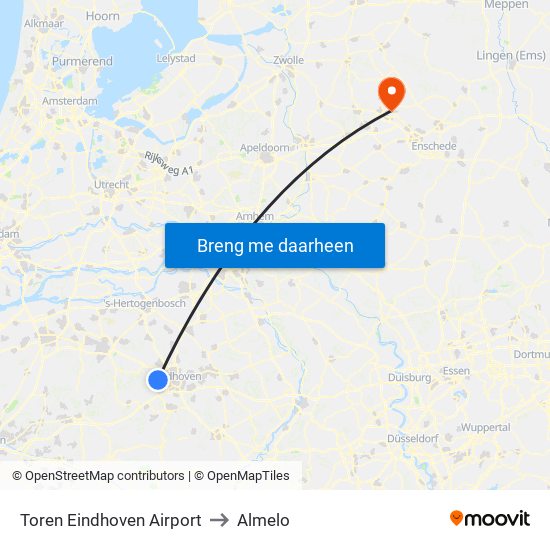 Toren Eindhoven Airport to Almelo map