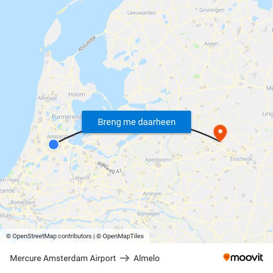 Mercure Amsterdam Airport to Almelo map