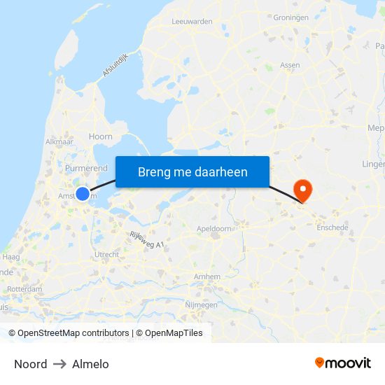 Noord to Almelo map