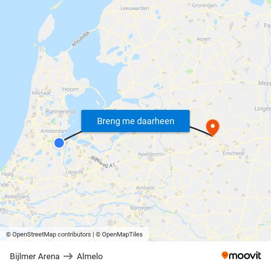 Bijlmer Arena to Almelo map