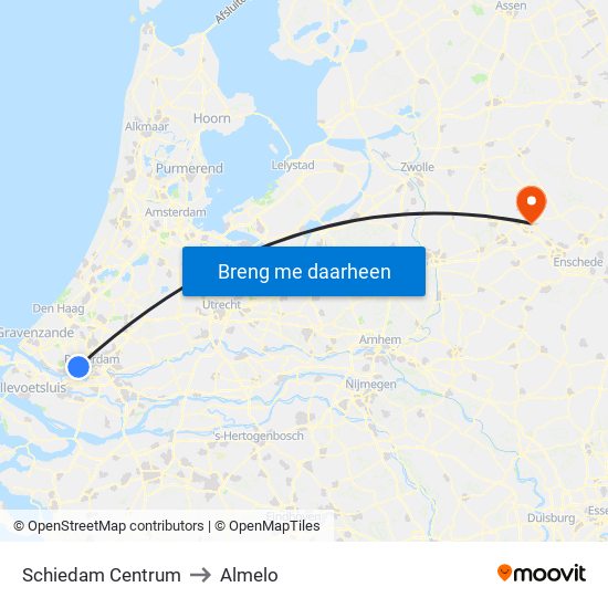 Schiedam Centrum to Almelo map
