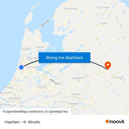 Haarlem to Almelo map