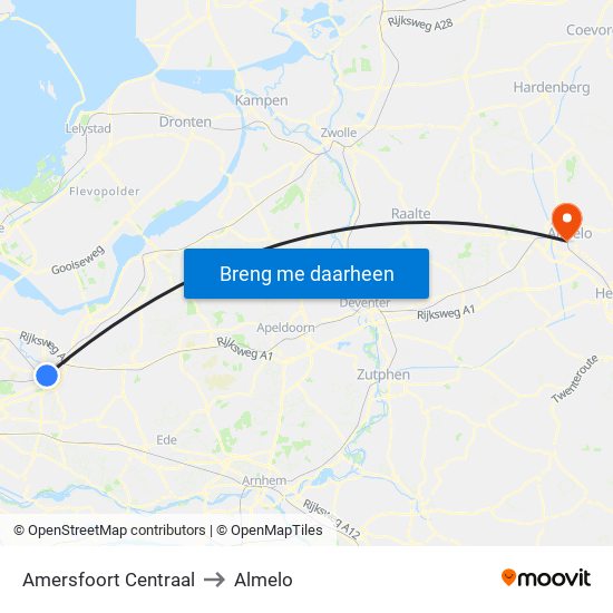 Amersfoort Centraal to Almelo map