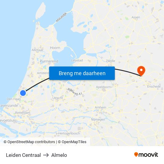 Leiden Centraal to Almelo map