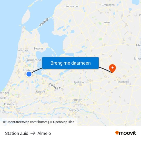 Station Zuid to Almelo map