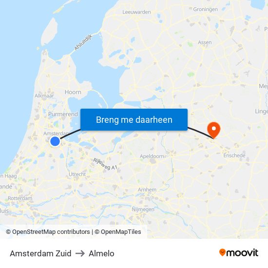 Amsterdam Zuid to Almelo map