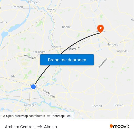 Arnhem Centraal to Almelo map
