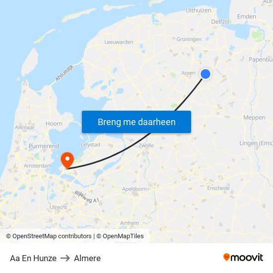 Aa En Hunze to Almere map