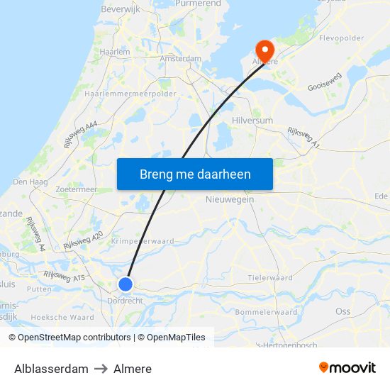 Alblasserdam to Almere map