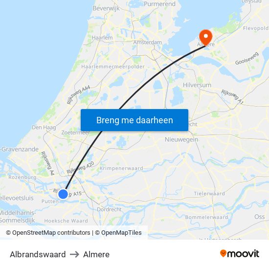 Albrandswaard to Almere map