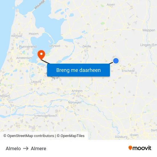 Almelo to Almere map