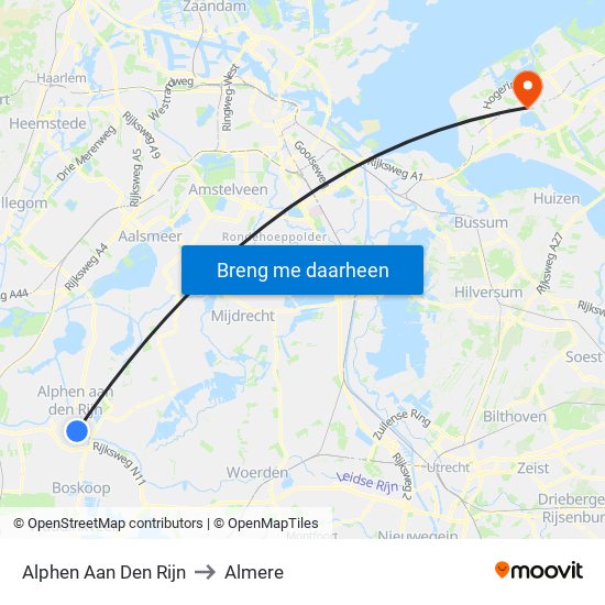 Alphen Aan Den Rijn to Almere map