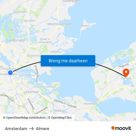 Amsterdam to Almere map