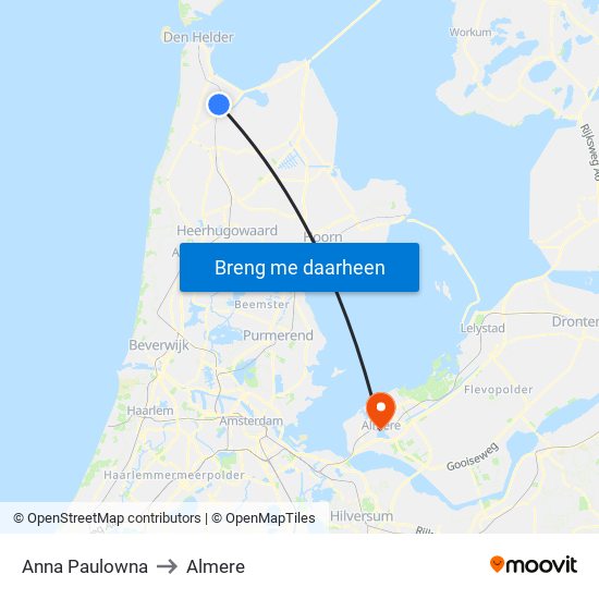 Anna Paulowna to Almere map