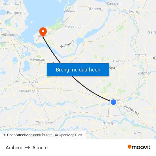 Arnhem to Almere map