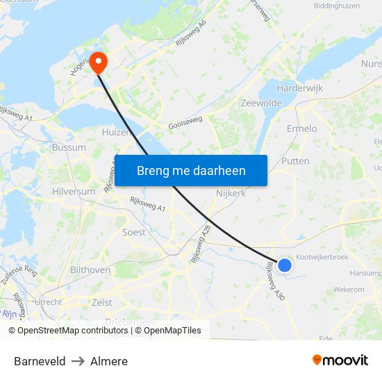 Barneveld to Almere map