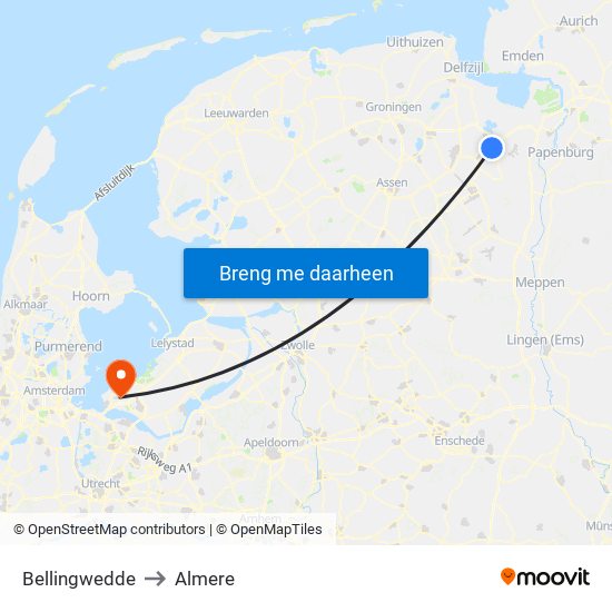 Bellingwedde to Almere map