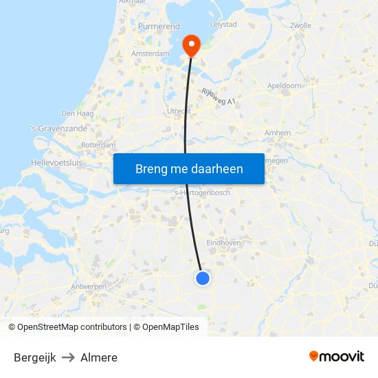 Bergeijk to Almere map