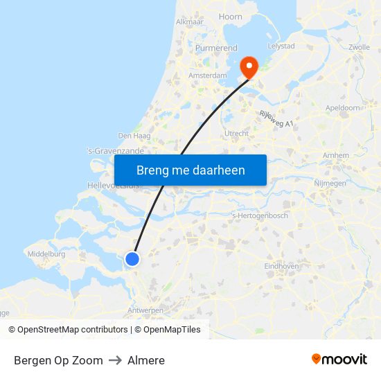 Bergen Op Zoom to Almere map