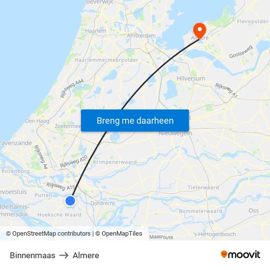 Binnenmaas to Almere map