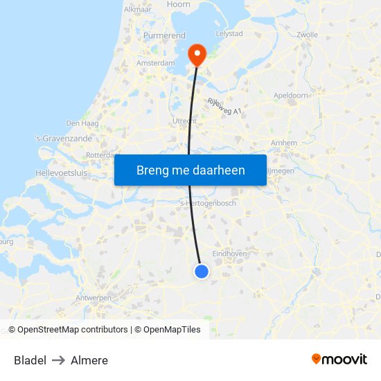 Bladel to Almere map