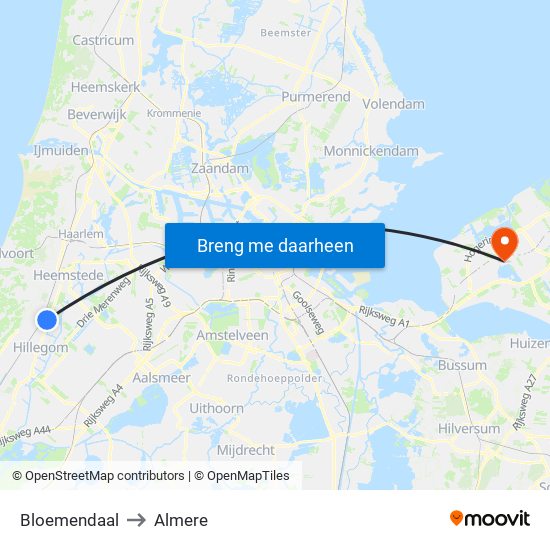 Bloemendaal to Almere map