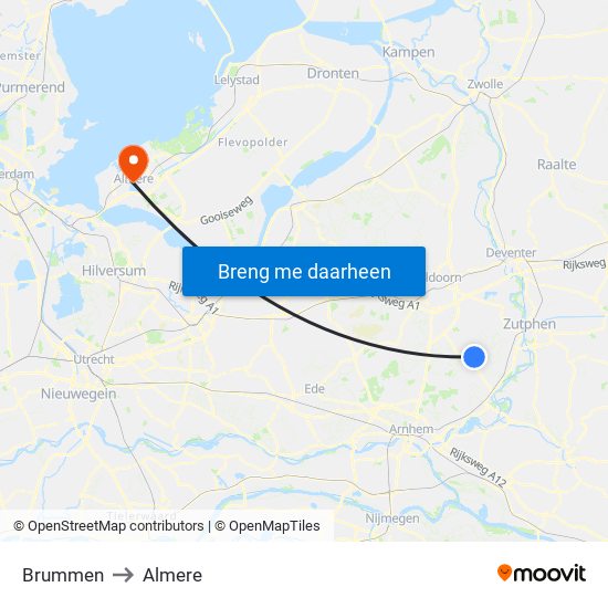 Brummen to Almere map