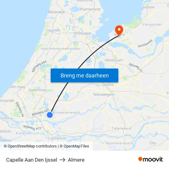 Capelle Aan Den Ijssel to Almere map