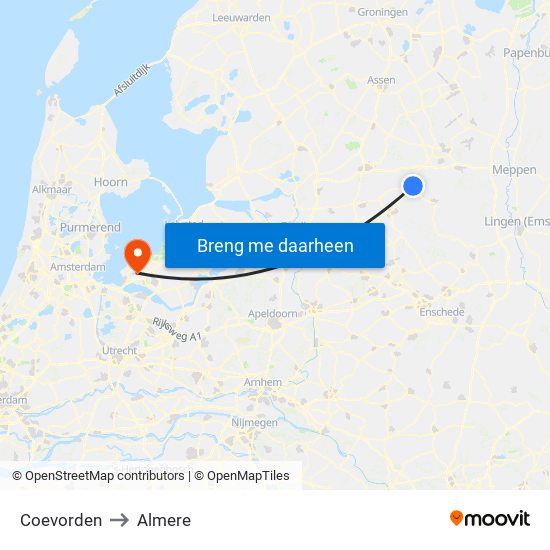 Coevorden to Almere map