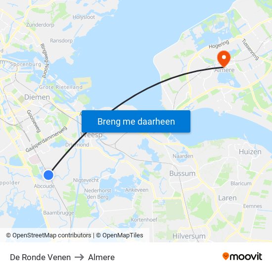 De Ronde Venen to Almere map