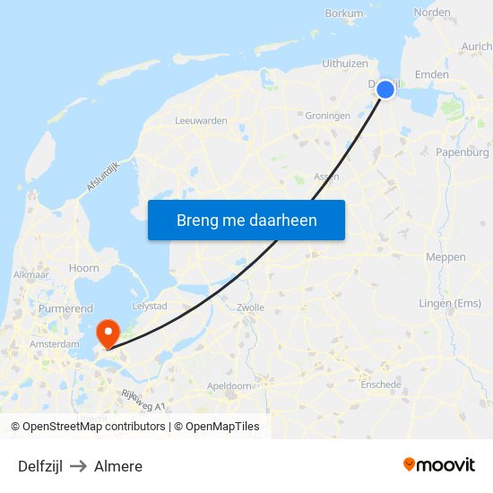 Delfzijl to Almere map