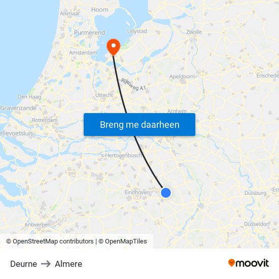 Deurne to Almere map