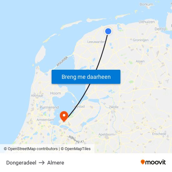 Dongeradeel to Almere map