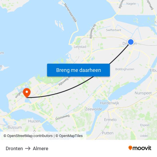 Dronten to Almere map