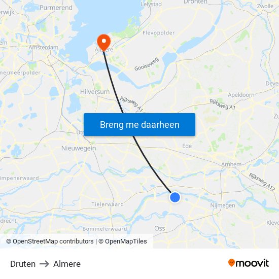 Druten to Almere map