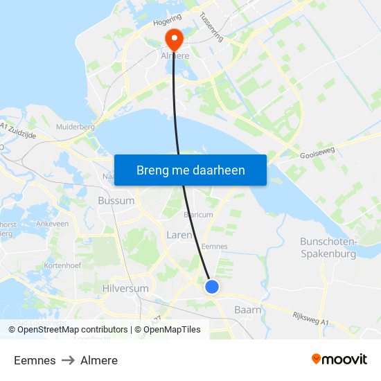 Eemnes to Almere map