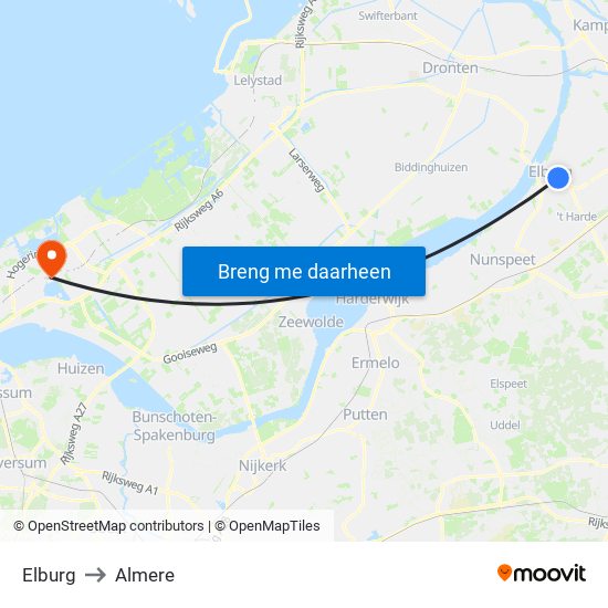 Elburg to Almere map