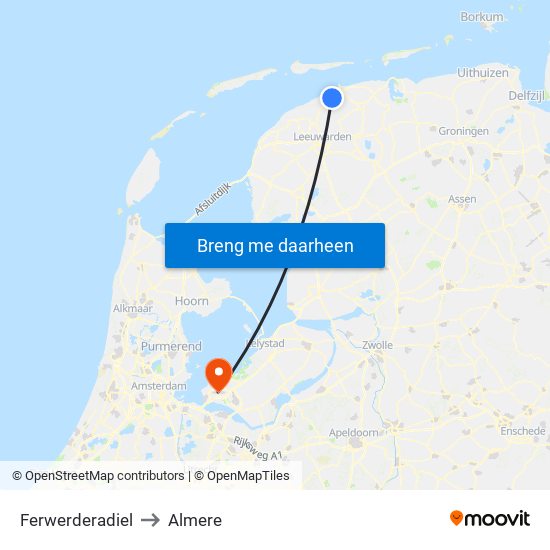 Ferwerderadiel to Almere map