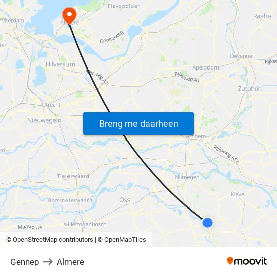 Gennep to Almere map