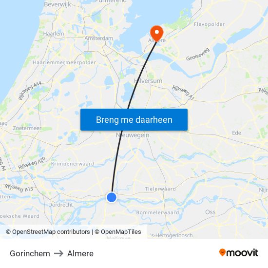 Gorinchem to Almere map