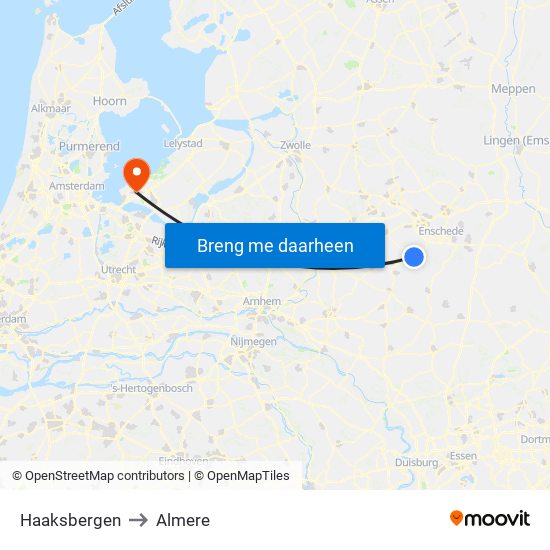 Haaksbergen to Almere map