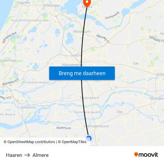 Haaren to Almere map