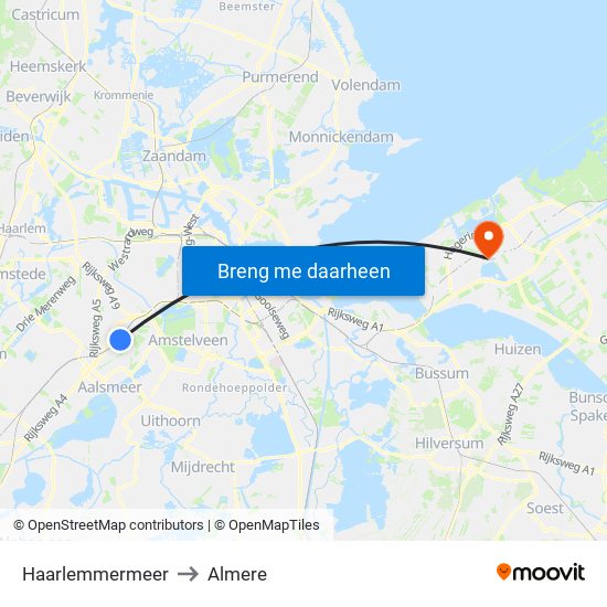 Haarlemmermeer to Almere map
