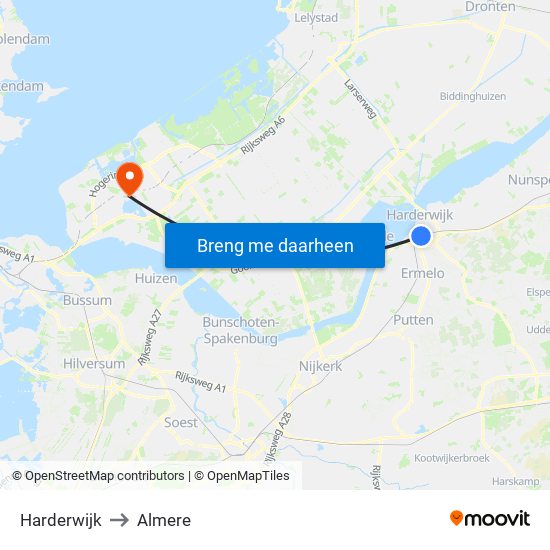 Harderwijk to Almere map