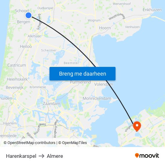 Harenkarspel to Almere map
