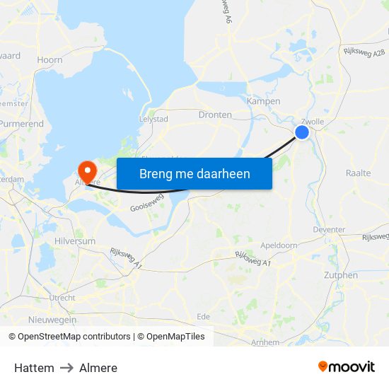 Hattem to Almere map