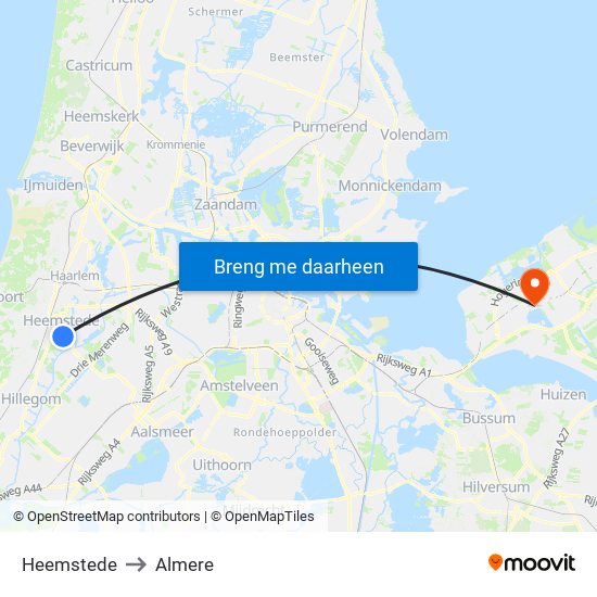 Heemstede to Almere map