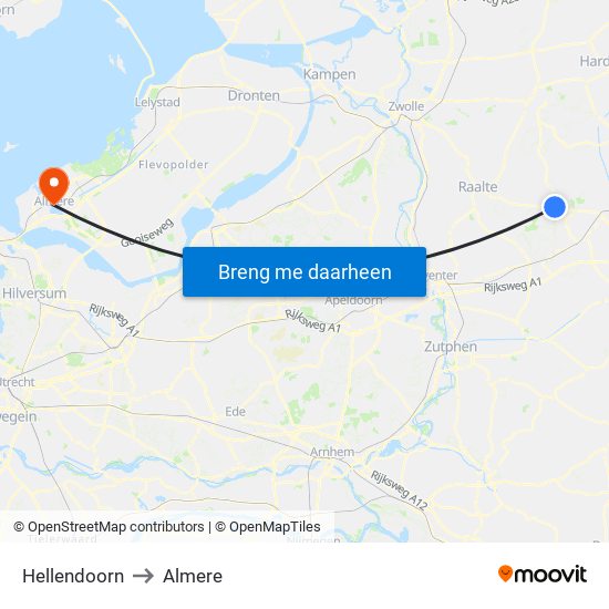 Hellendoorn to Almere map