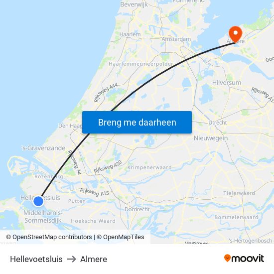 Hellevoetsluis to Almere map