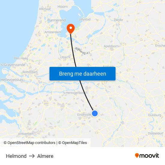 Helmond to Almere map